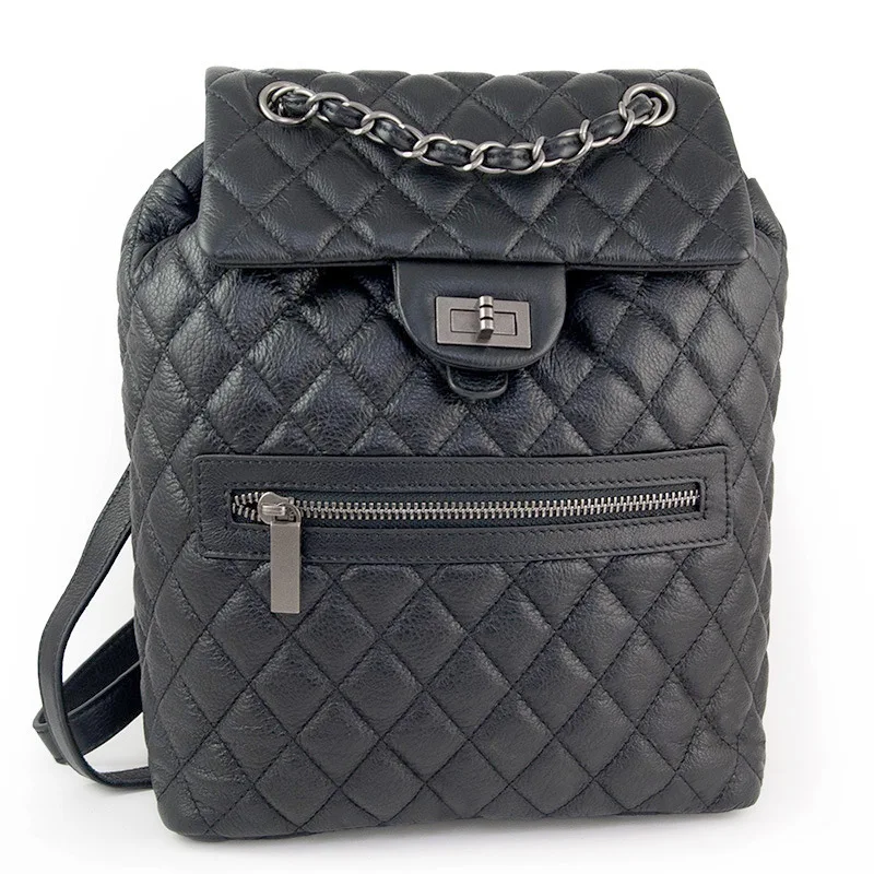 

Korean-style New Style Chain Leather Backpack Rhombus Graceful First Layer Leather Backpackage