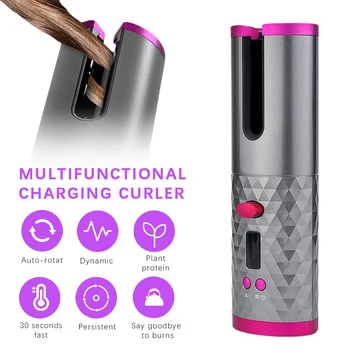 

Automatic Rotating Hair Curler Rechargeable Anti-tangle Portable Cordless Ceramic Hair Waver with Intelligent Heat Control Y