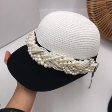 Ранняя осень новая соломенная шляпа шерстяная конная Шляпа Бейсбольная Шляпа богиня жемчужина французская Элегантная мода Ретро мода Корейская версия