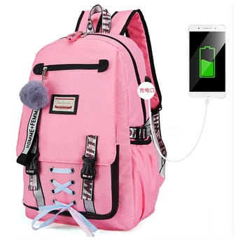 

USB charging fashion female book bag backpack schoolbag cute school bag travel pack fashion for women teenage teenagers girls