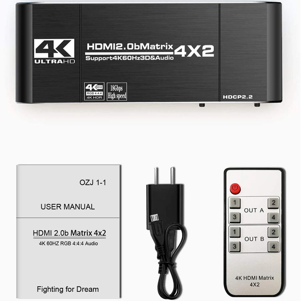 Compatível do Interruptor Divisor do Interruptor da Matriz de 2022 4x2 com Spdif e l 60hz para Ps5 Hdmi-suporte 4x2 Hdcp 2.2 Arc 3d 4k @ - r 3.5mm Hdr - Image 6