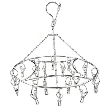 

Round Stainless Steel Multi Clip Clothes Hanger Children Panty Hose Frame More Function Windbreak Hook And Sock Clamp Factory