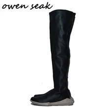 Owen Seak/Женская обувь; Высокие Сапоги выше колена; Роскошные зимние сапоги из искусственной кожи; Повседневная Брендовая обувь на плоской подошве; Цвет Черный