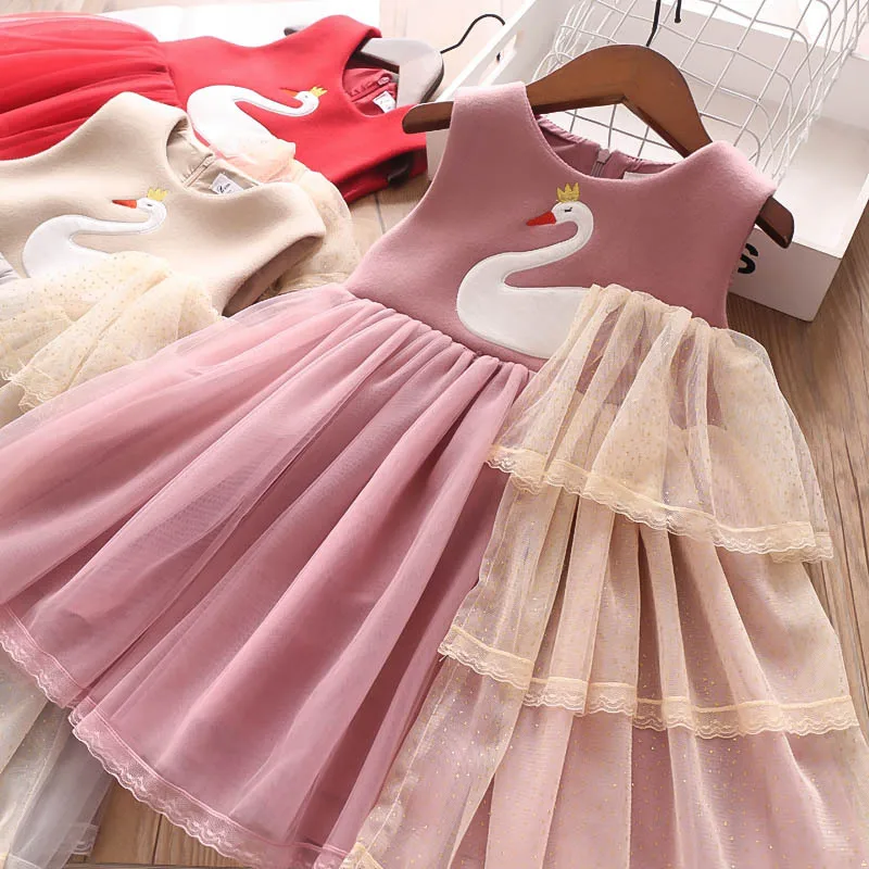 

Autumn/Winter Girl Swear Swan Dress Baby Vest Dress Children's Clothing Wholesale