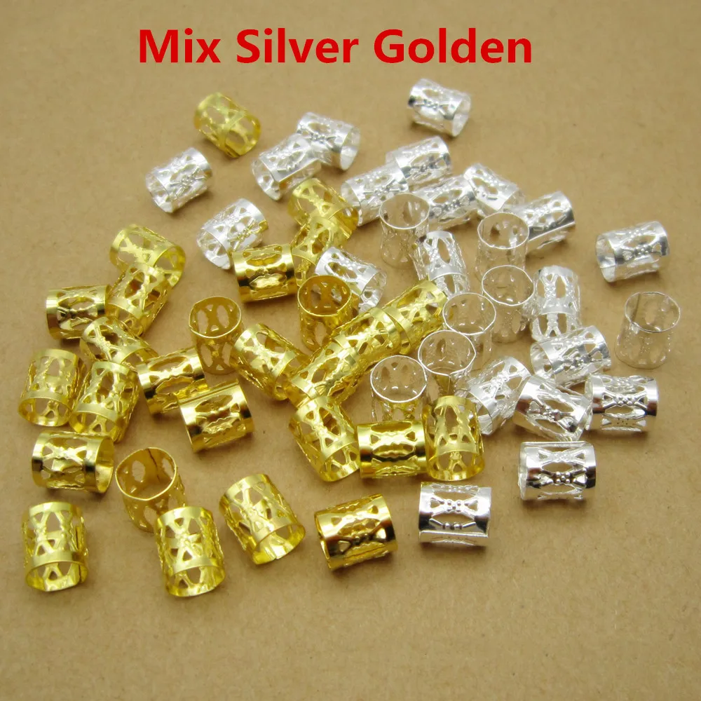100Mix Silver Golden 100 шт./лот, золотые/серебряные/микс, серебряные, золотые, микро волосы, страшные косы, дредовые бусины, регулируемые манжеты, заколки для волос, аксессуары - Цвет: 100Mix Silver Golden