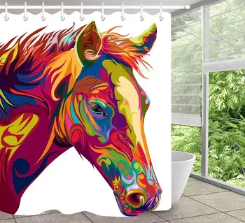

72x72 in Colorful Geometry Horse Shower Curtain with 12 Hook, Bathroom Decorative Supplies Polyester Bath Curtain House Gift for