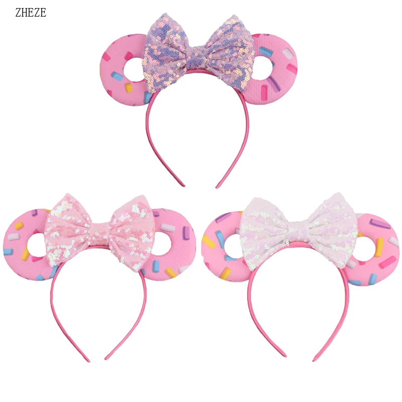 10Pcs/Lot Wholesale Sweet Mouse Ears Headband Donut Sequin Bows Christmas Party Hairband  Festival DIY Hair Accessories Femme