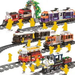 Новая классическая модель поезда Rail MOC Technic 7 видов стилей создатель города строительные блоки кирпичи Подарочные игрушки для детей