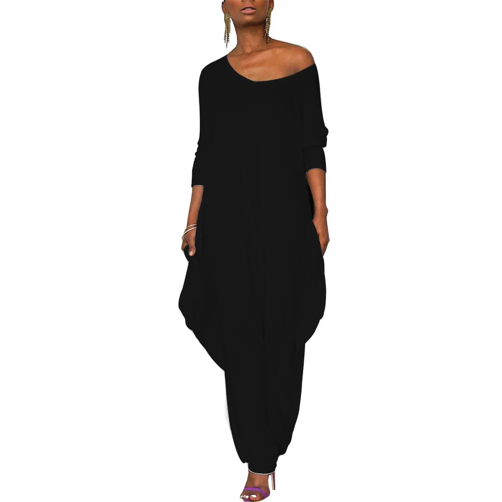Женские комбинезоны, Boho, белые комбинезоны, одежда, формальные, элегантные, длинные штаны, Salopette Femme, Осенние боди, Feminino, костюм размера плюс - Цвет: Черный