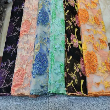 

High Quality African Lace Fabric Net Jacquar French Lace Fabric Tulle With pearl Fuchsia Brocad Nigerian Lace Fabric For Wedding