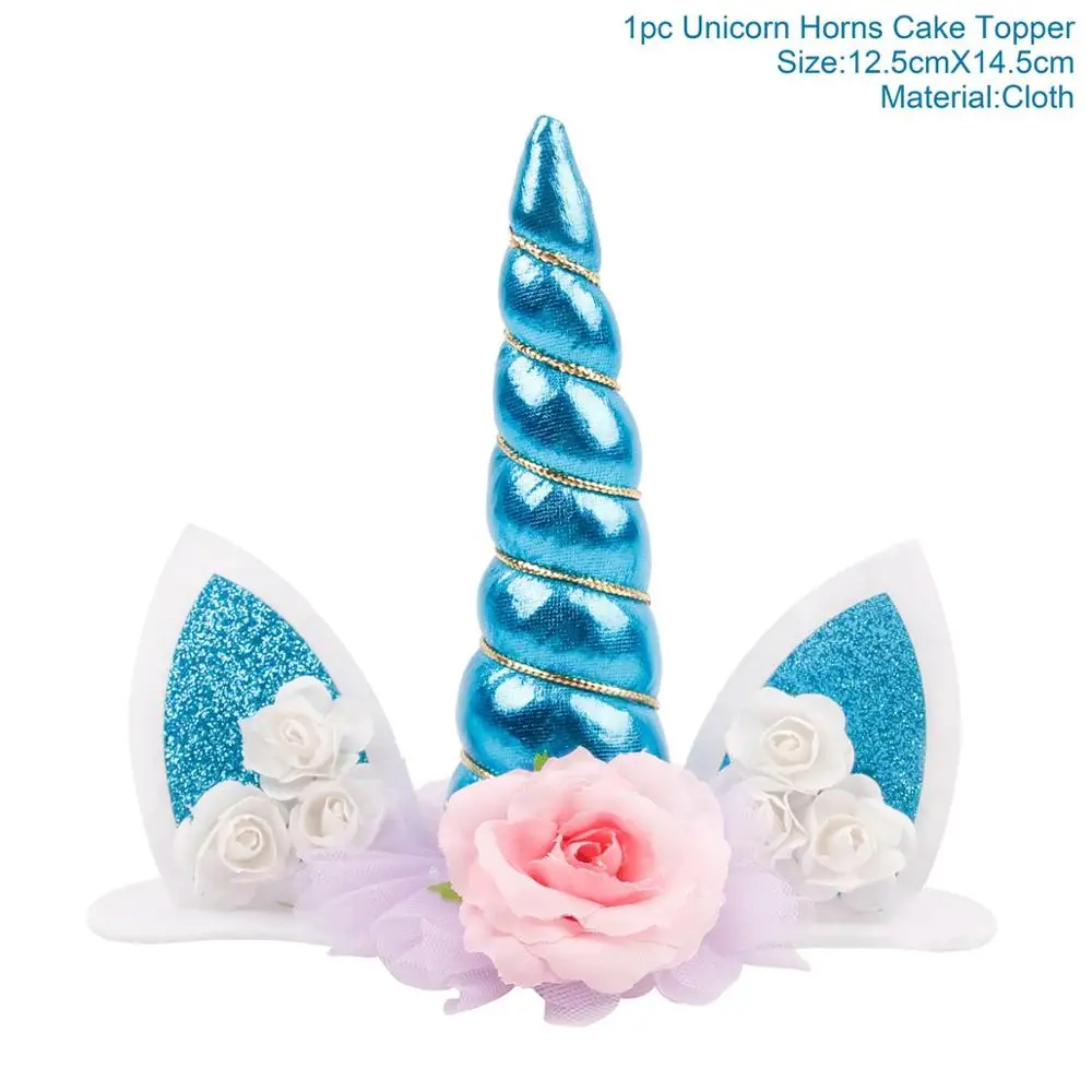Blue Cake Topper Единорог тарелки с рисунком салфетки для стаканчиков набор посуды Единорог день рождения одноразовые партии посуда День Рождения украшения детей - Цвет: Blue Cake Topper