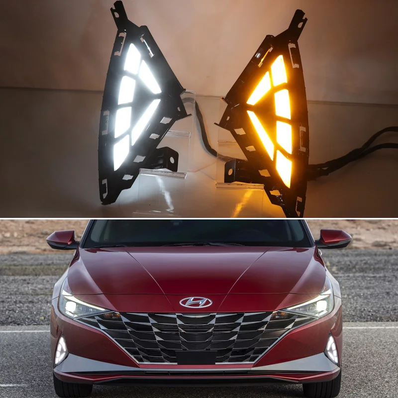 

Светодиодный ные дневные ходовые огни для Hyundai Elantra 2021 2022 Plug Play, водонепроницаемые, 12 В, противотуманные фары декоративный элемент для бампера светильник светодиодный ДХО