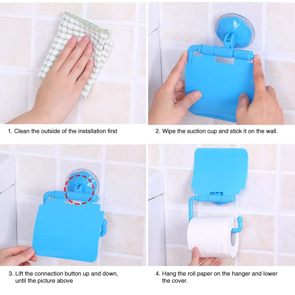 Tissue Holder Wall Mounted Bathroom Supplies No Drilling With Cover Portable Decorative Space Saving Strong Suction Roll Stand