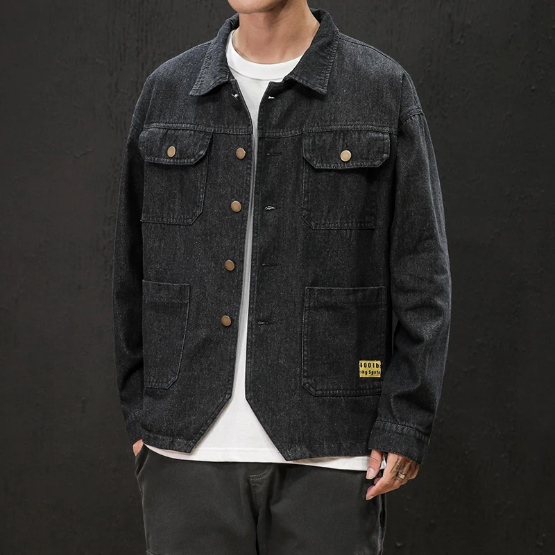 

2019 Autumn And Winter Men's New Casual Solid Color Single-breasted Pocket Decorative Denim Jacket Loose Temperament Cotton