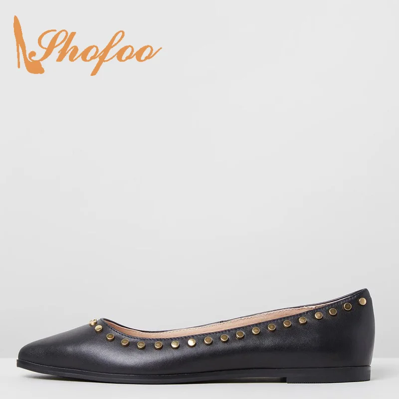 Btimoo Cute Women Shoes Rivets Flats Pointed Toe Ladies Shoes Slip On Flat Heels Casual Shoes Summer Women Shoes US Size 5-15