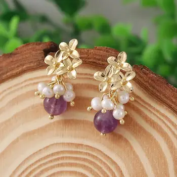 

Handmade Original Design Natural Amethyst Freshwater Pearl Earrings Drop Earrings For Women Gift White Pearl Fine Jewelry