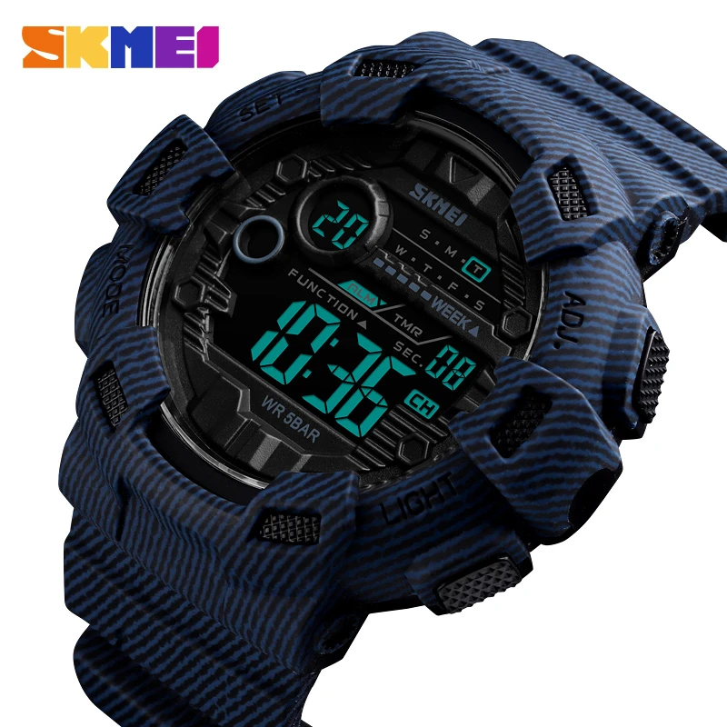 SKMEI 1472 Fashion Sport Watch Men Cowboy Alarm Clock Waterproof Week  Display Men Watches Denim Digital Watch relogio masculino|Digital Watches|  - AliExpress