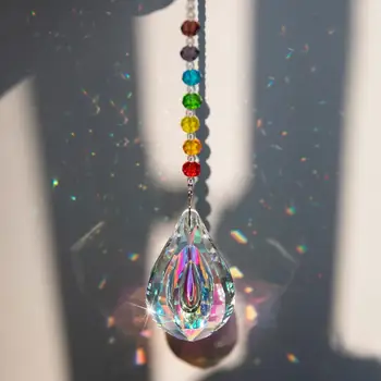 

H&D Chakra Crystal Suncatcher Rainbow Maker Window Hanging Pendent with 76mm Large Chandelier Crystal AB Prism Drops Home Decor