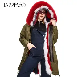 JAZZEVAR 2019 Новая куртка зима высокая мода для женщин роскошная большая лиса мех армейская парка длинная съемная подкладка с капюшоном