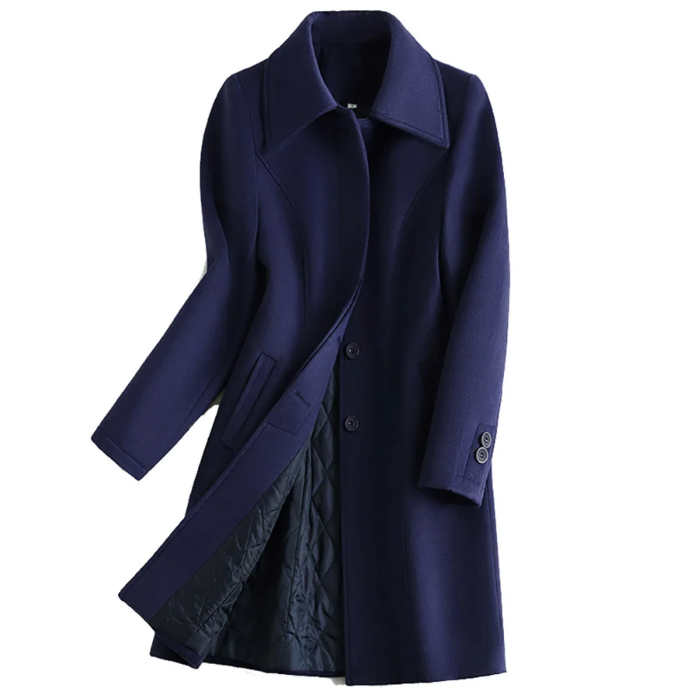 Зимнее длинное пальто для женщин, для офиса, для девушек, официальное, синее, осеннее, с хлопковой подкладкой, утолщенная верхняя одежда, для шоппинга, 4S, магазина, продавца, рабочая одежда - Цвет: Синий