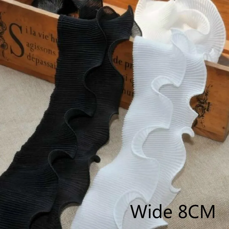 Chiffon Lace Fabric 8CM Wide Modern Pleated Chiffon Elastic Lace Frilly Dress Collar Provide Purified Ribbon 3d Flowers Of Embroidery Diy Crafts lace fabric lace ribbon chiffon fabric lace garment accessories lace sewing supplies chiffon lace fabric lace decoration lace accessories lace sewing accessories clothing accessories