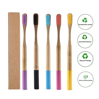 

Medium Bristles Biodegradable Plastic-Free Toothbrushes Cylindrical Low Carbon Eco Bamboo Handle Eco Friendly Wooden Toothbrush