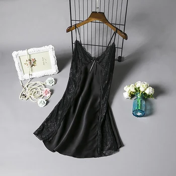

Sexy Lace Women Nightgown Spaghetti Strap Homewear Night Shirts Satin Sleepwear Nightshirts Nightdress