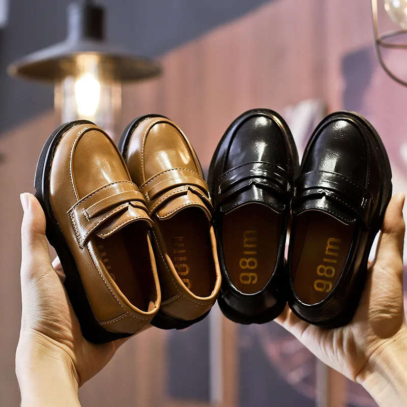 Boys Girls Leather Shoes Kids Wedding Show School Dress Flats Shoes Light Classic Children Performance Loafer Moccasins D428
