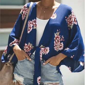 

Sun Protection Cover Up Blouse 2020 Women Boho Print Cotton Blend Loose Shawl Cardigan Top Female Beach Jacket