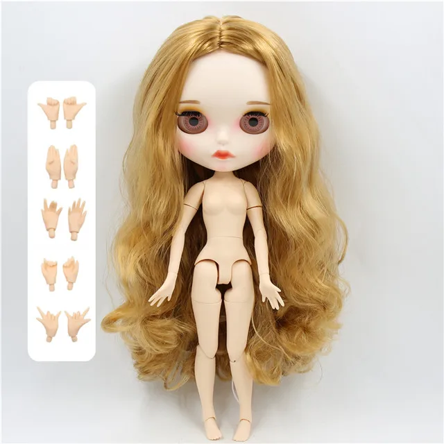 Ледяная фабрика blyth кукла 1/6 bjd кукла белая кожа соединение тела Новое матовое лицо золотые волосы резные губы брови индивидуальные лица, 30 см - Цвет: doll with hand A
