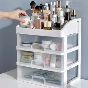 

1PC Plastic Cosmetic 3 Layer Drawer Organizer Makeup Container Desktop Sundry Storage Case