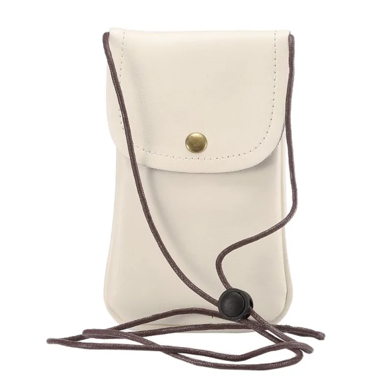 Универсальная кожаная сумка для мобильного телефона, наплечный карман, кошелек, чехол, шейный ремешок для смартфона - Цвет: Белый