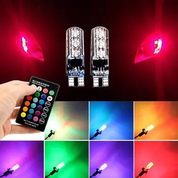 

2Pcs/Set T10 RGB 5050 6SMD Car Reading Wedge Light Lamp Multi Color RGB LED Bulb with Remote Controller Flash/Strobe
