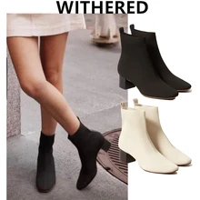 

Maxdutti Woman Botas England Style Fashion Simple Solid Winter Socks Boots Women High Heel Ankle Boot Shoes Mujer Shoes Women