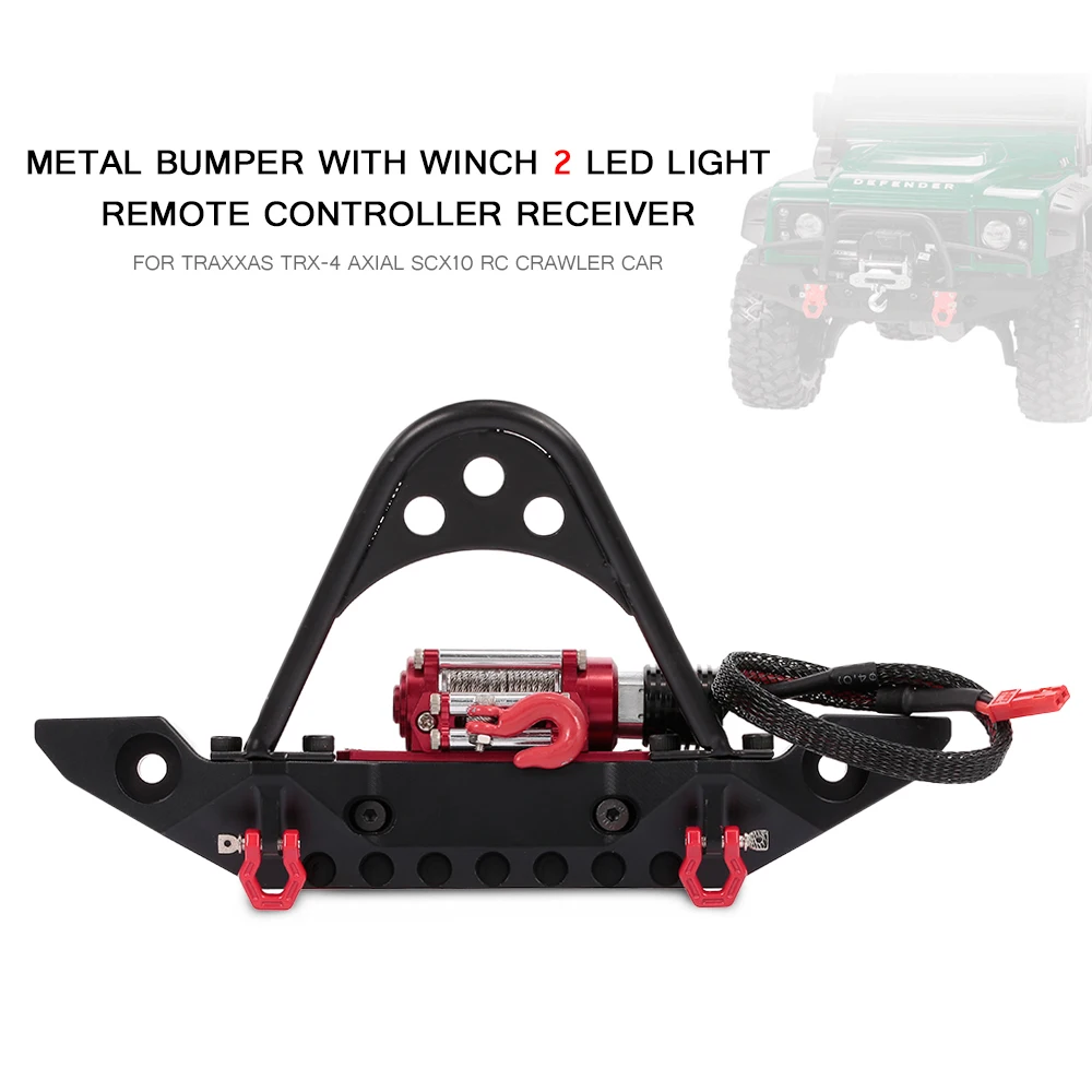 

Metal Bumper with Winch 2 LED Light Remote Controller Receiver for Traxxas Axial SCX10 RC Crawler Car