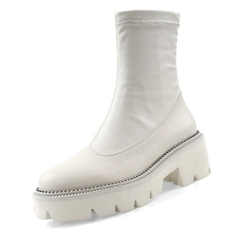 

Classic Platform Genuine Leather Slip On Women Ankle Boots Big Size Female Chelsea Short Boots Shoes Woman