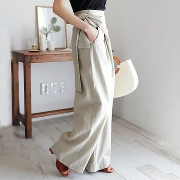 

Lace Up Bow Irregular Trousers For Women High Waist Casual Loose Autumn Wide Leg Pants Female Fashion Clothing 2020 New
