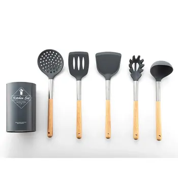 

6Pcs Non-stick Kitchen Tools Silicone Wood Handle Kitchen Cooking Tool Kitchen Utensil Set Cooking Spoon Shovel Set
