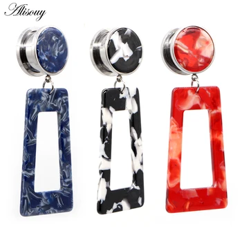 

Alisouy 2pcs Acrylic Trapezoid dangle Stainless Steel screw double flared Flesh ear plugs tunnels Expander piercing body jewelry