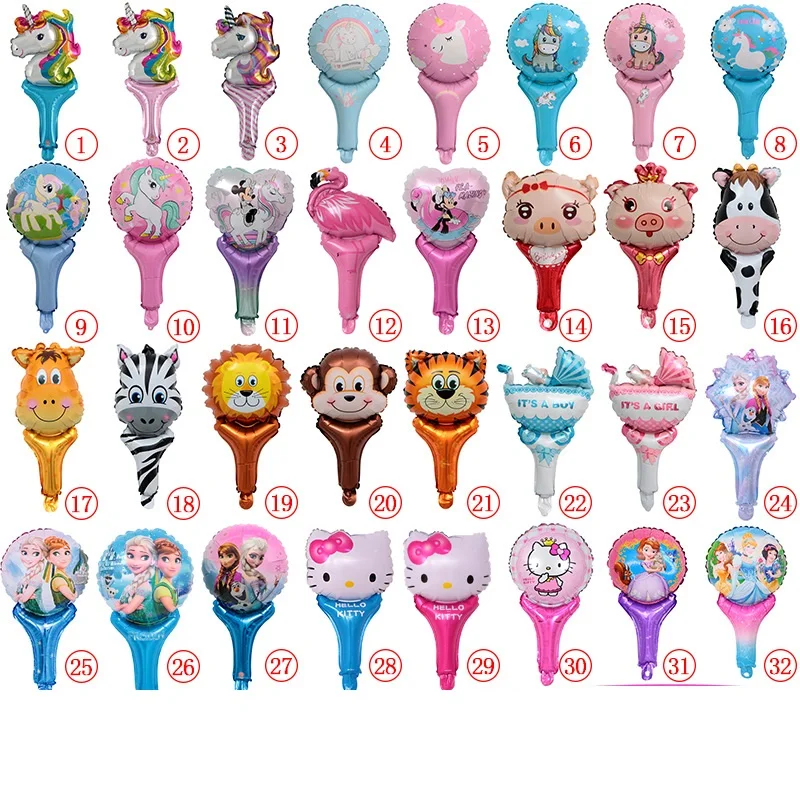 

Cartoon Handheld Balloon Unicorn Cartoon Animal Disney Handle Stick Aluminum Balloon Balloon Children's Day Toy Balloon