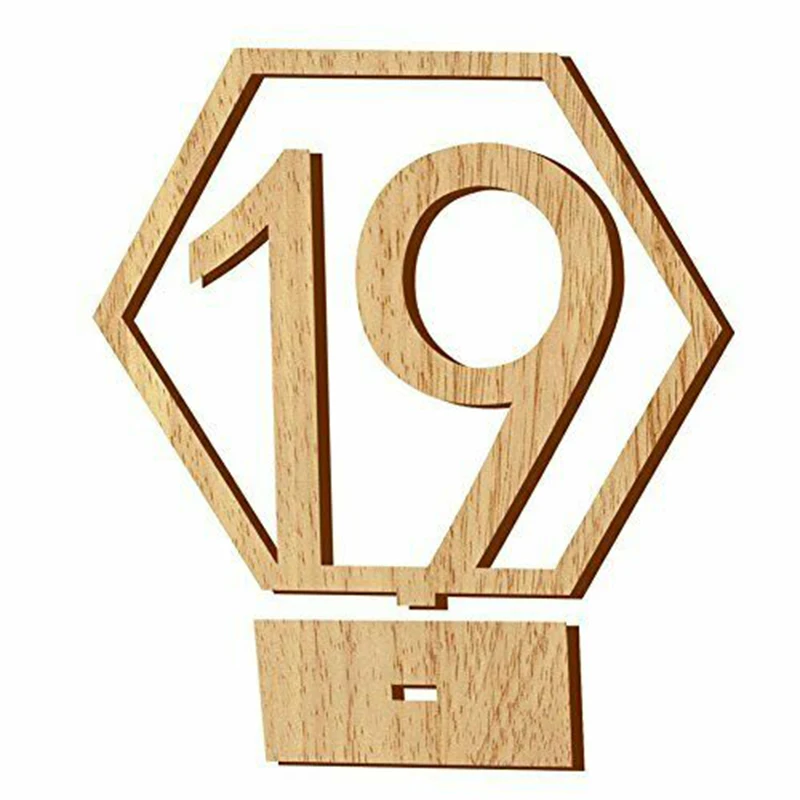 1-20 Wooden Wedding Table Numbers Hexagon Shape with Holder Base Catering Decor 