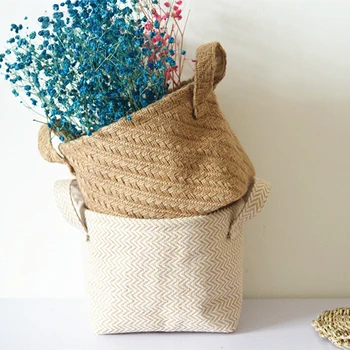

Nordic Linen Weaving Cloth Storage Basket Flower Pot Toys Sundries Packging Desktop Organizer Laundry Jute Basket Bag Home Decor