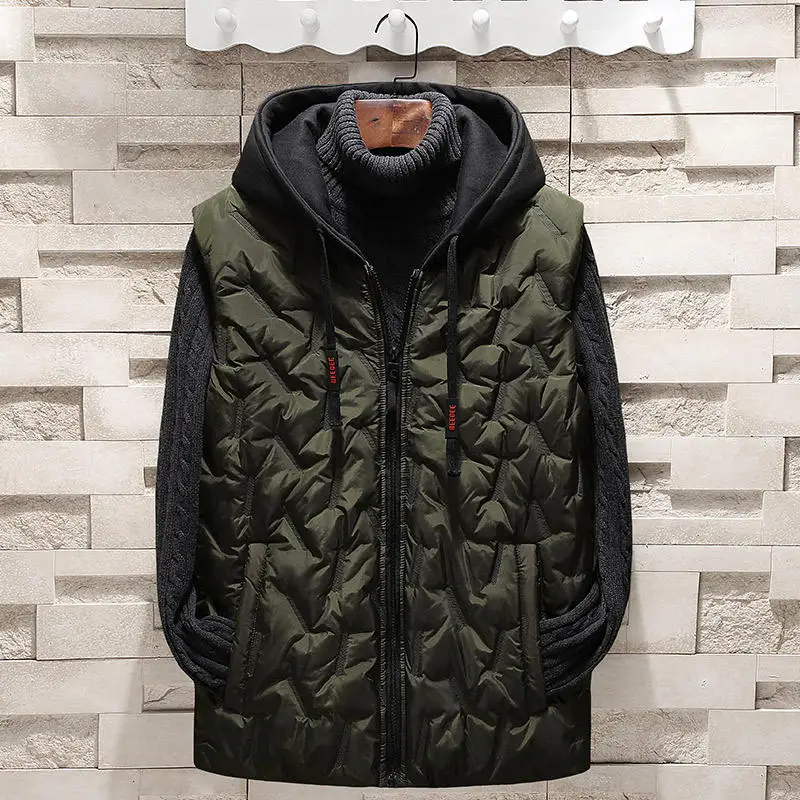 Army Green Vest SingleRoad, зимний флисовый жилет для мужчин, высокое качество, куртка без рукавов, мужское пальто с капюшоном, мужской жилет с хлопковой подкладкой, ветрозащитный жилет - Цвет: Army Green Vest