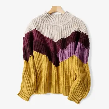 

Women Sweater Fall / Winter New Color Striped Pullovers Sweater