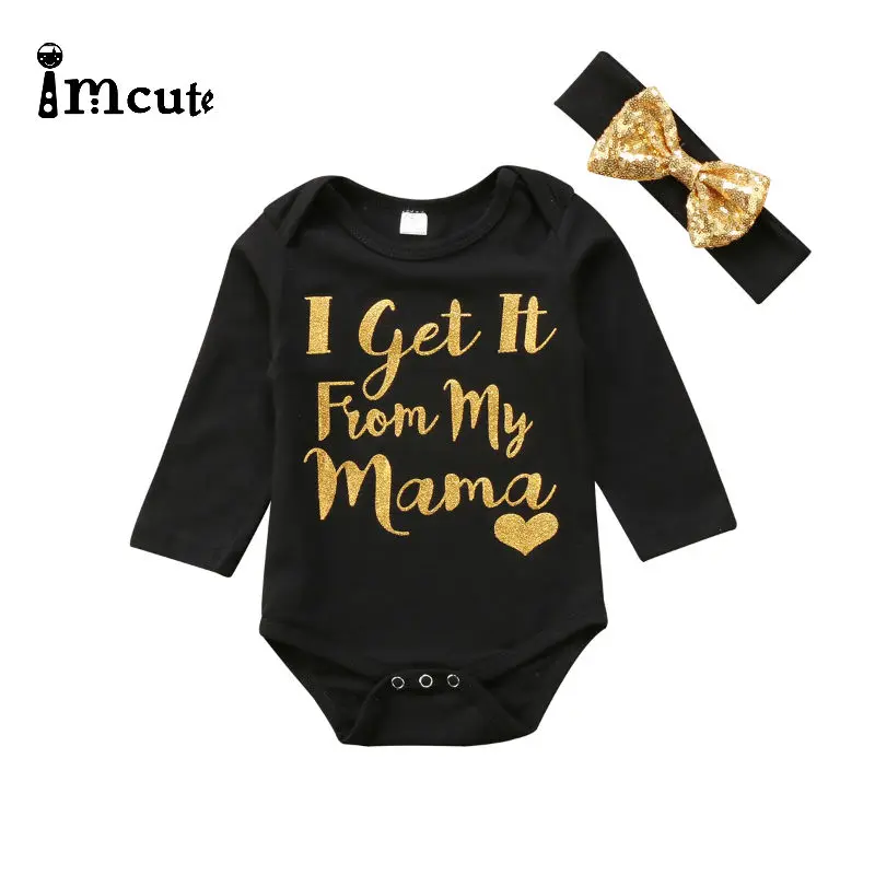 Imcute 2020 осенняя одежда для маленьких девочек боди с буквенным принтом повязка на