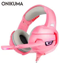 ONIKUMA PS4 игровая гарнитура Grils розовые стерео наушники с микрофоном светодиодный свет для Xbox One/телефона/ноутбука планшета геймера