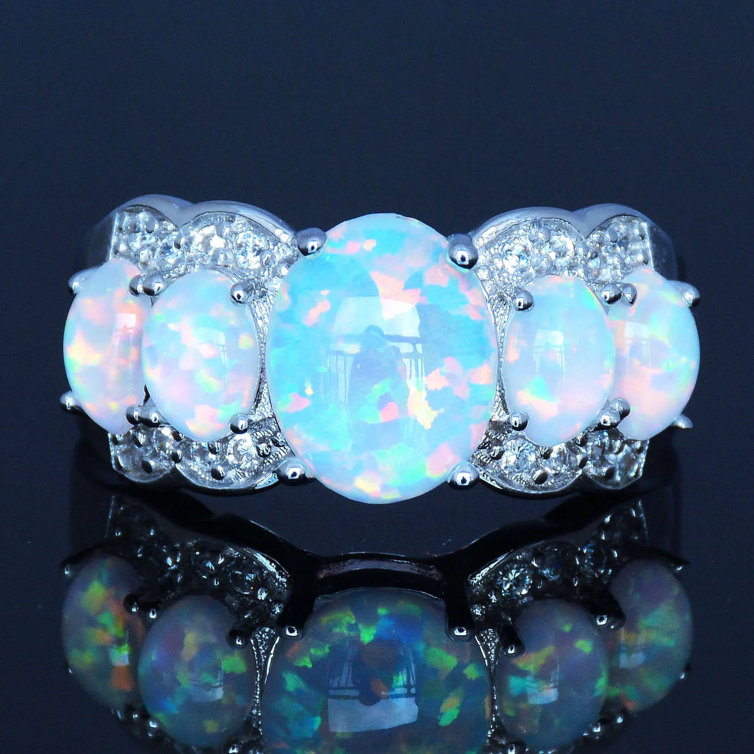 Graceful White Blue Pink Fire Opal Rings for Women AliExpress