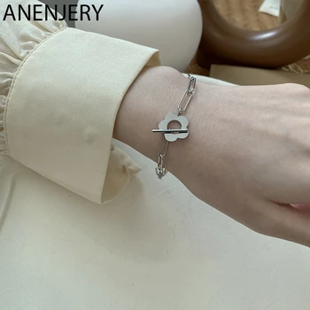 

ANENJERY Sweet Hollow Flower Link Chain Bracelet for Women OT Clasp Silver Color Adjustable Bracelet Jewelry Wholesale S-B443