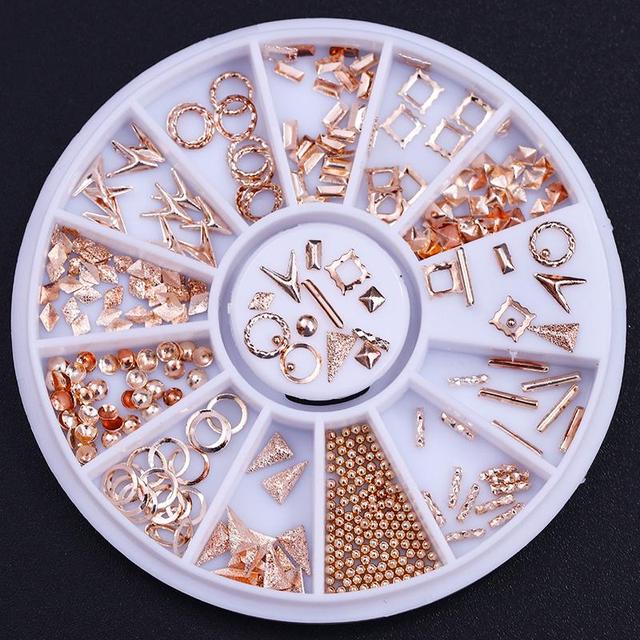 Gold Geometry Rivet Alloy Nail Studs Chameleon Stone Nail Rhinestone Small Irregular Beads 3D Nail Art Decoration In Wheel