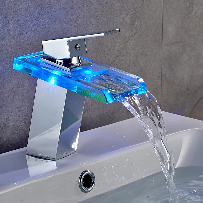 Bathroom Faucet Basin Faucet LED Waterfall Brass Cold Hot Mixer Tap Deck Mounted Sink Mixer Crane basin faucet bathroom faucet